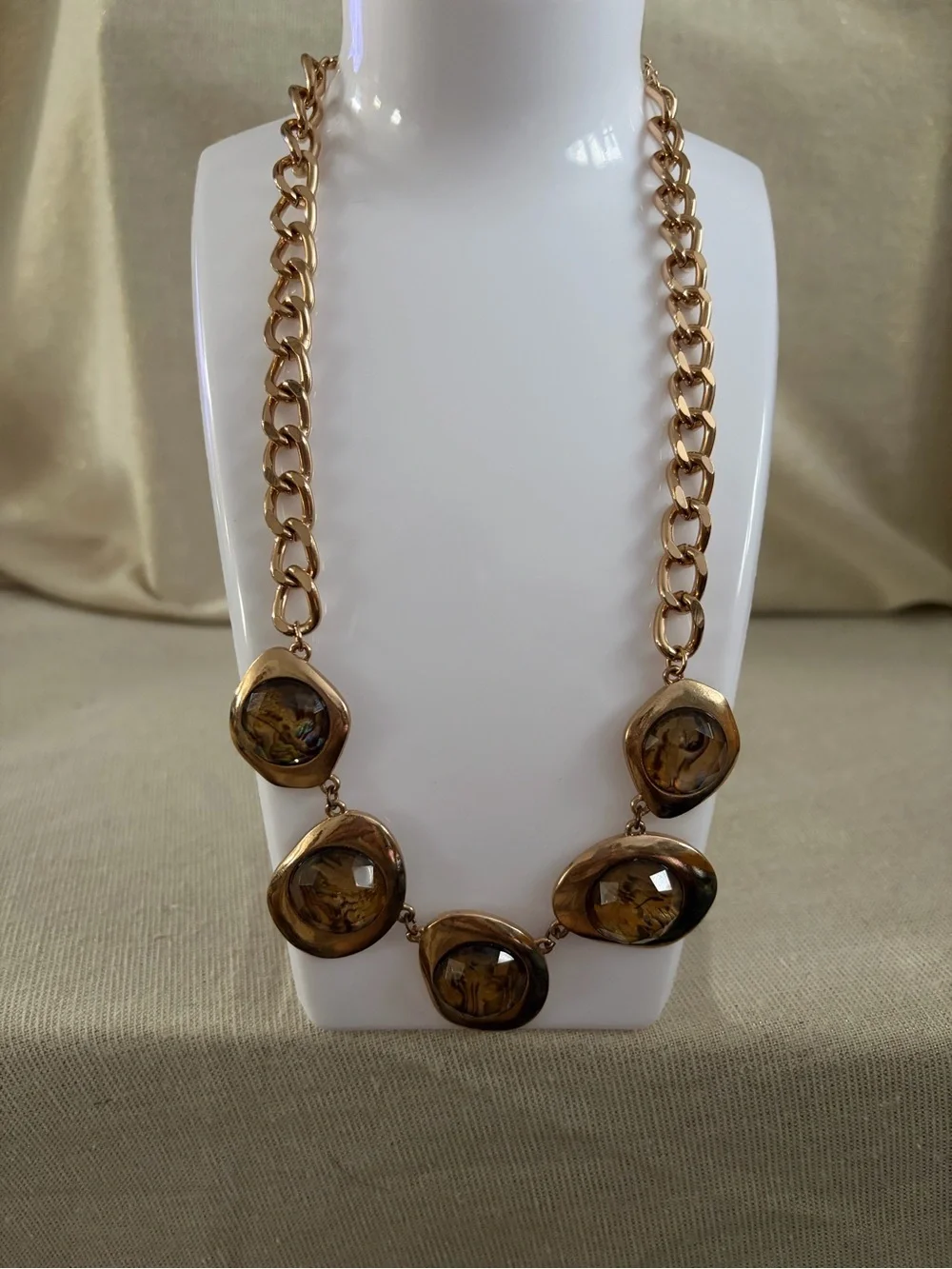 Gold-Tone Abalone Statement Necklace - Elegant Iridescent Green Accent